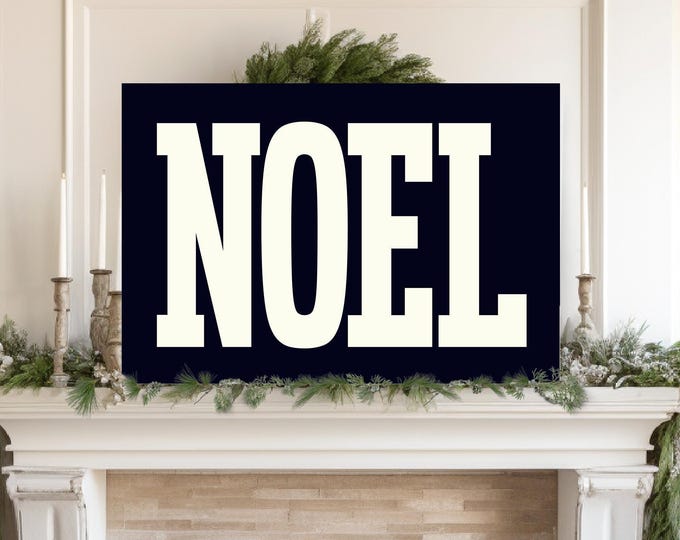 Noel Wall Print in Cream White on Navy Black
