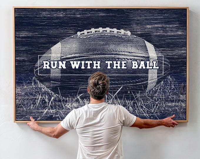 Vintage Football Canvas Print: Run with the Ball Game Day Wall Art