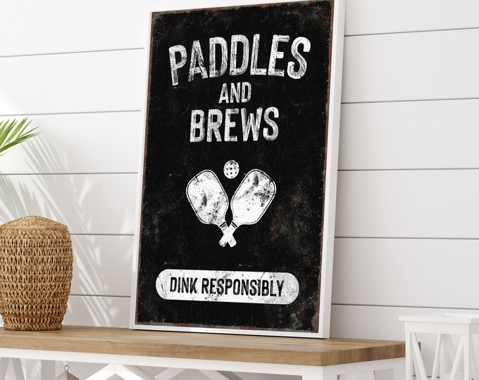 Vintage Pickleball Sign - Paddles and Brews Pickleball Poster - Retro Pub Decor - Pickleball Wall Art - Dink Responsibly, Pickleball Gifts