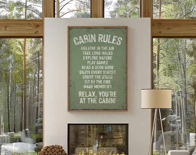 Ski Cabin Rules, Cabin Wall Art, Gift for Mom, Vintage Green Sign, Nautical Lodge Decor, Rustic Rental Property Decoration