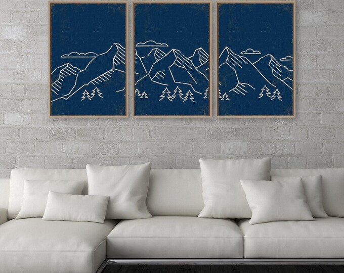 Triptych Wall Art: Modern Mountain Landscape - Canvas or Paper