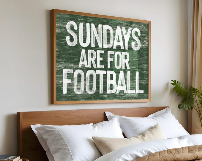 Vintage Green Sign, Sundays Are for Football Wall Art, Cream Distressed Sports Decor