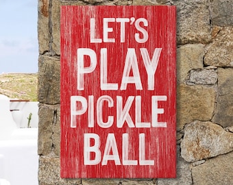 Lets Play Pickleball Poster: Red and White Canvas Wall Art