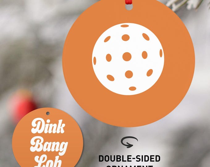 Pickleball Christmas Ornament: Porcelain or Aluminum, Holiday Colors