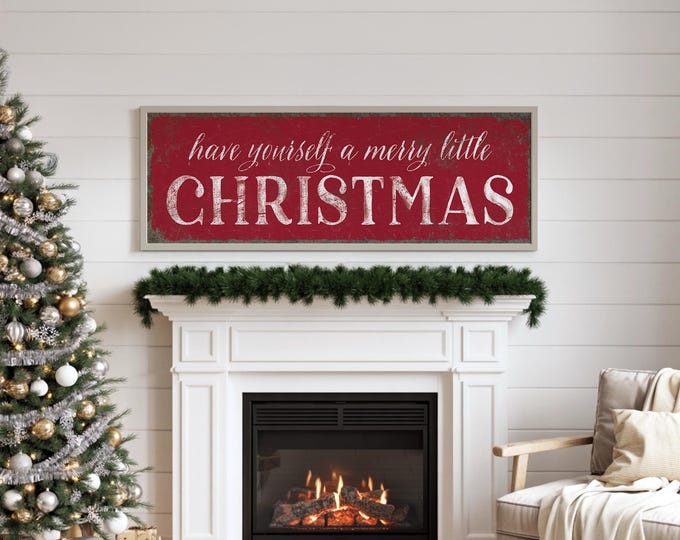 Have Yourself a Merry Little Christmas Sign, Burgundy and Cream Holiday Wall Art