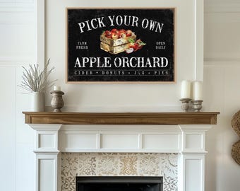 Fall Wall Print, Apple Orchard Sign, Black and Cream Art