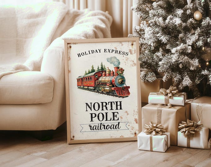 Holiday Train Wall Art: Rustic Christmas Decor (Multiple Sizes & Frames)
