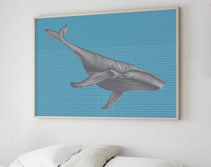 Abstract Whale Wall Art - Blue Gray Ocean Coastal Decor