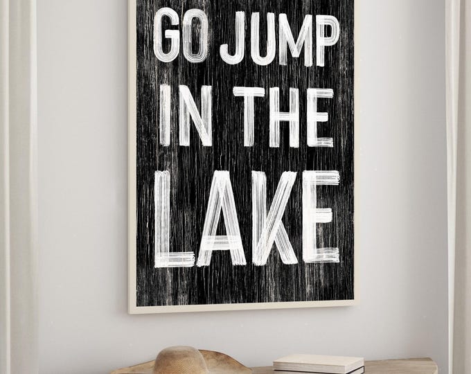 Lake House Decor, Black and White, Faux Vintage Wood, Coastal Wall Art, Farmhouse Canvas Print, Rustic Home Decoration