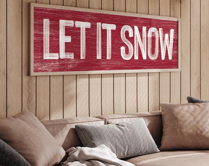 Cozy Winter Decor, Let It Snow Sign, Rustic Cabin Wall Art, Holiday Living Room Accent