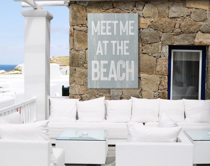 Vintage Beach Sign in Smoke Gray, Retro Coastal House Decor, Weathered Wall Print