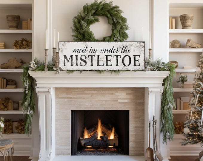 Mistletoe Sign in Black on Aged Cream