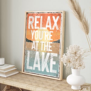 Lake Wall Art Sign: Vintage Sunset Words (Canvas, Paper, or Aluminum)