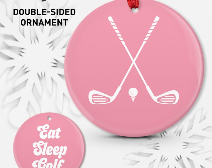 East Sleep Golf Ornament, Ceramic Porcelain or Aluminum, Double Sided, Choice of Colors, Pink Golf Christmas Decor, Gift for Her • 01