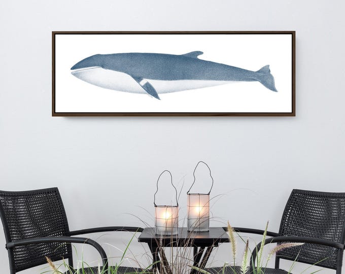 Vintage Whale Poster - Minimalist Coastal Decor with Wood Frame