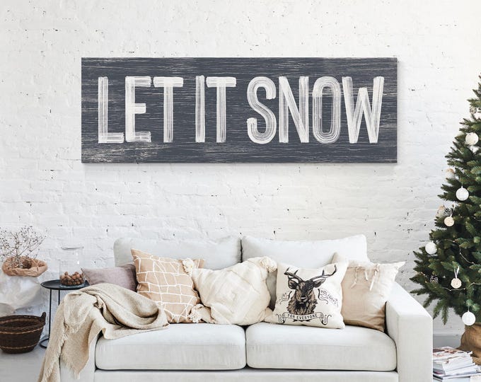 Vintage Let It Snow Sign, Hale Navy Christmas Decor, Modern Farmhouse Painted Words on Wood Sign, Seasonal Cabin Wall Canvas Print