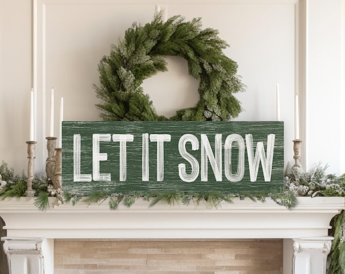 Let It Snow Canvas Sign: Dark Green Winter Lodge Wall Art
