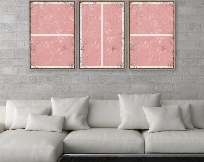 Triptych PICKLEBALL Wall Art,  3 Piece Framed Set, Pickleball Gifts, Sports-themed decor, Modern Farmhouse, Quad Blush Pink