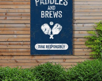 Pickleball Wall Art: Vintage Paddles and Brews (Rustic Retro Style)