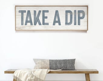 Take A Dip Hot Tub Sign: Cozy Patio Wall Art (Canvas or Aluminum)