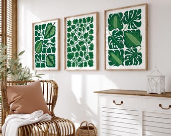 Tropisches Blatt Triptychon Wandkunst, Grünzeug Set (3 Panels, verschiedene Größen)