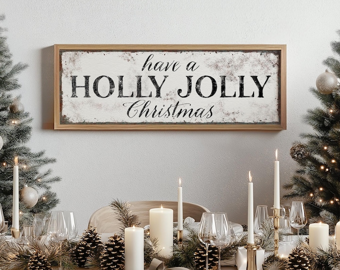 Christmas Wall Art: Black and White Vintage - Have A Holly Jolly Christmas