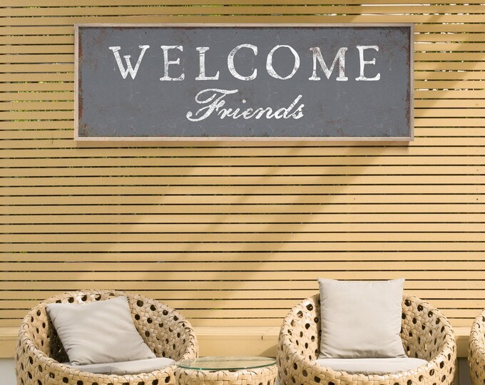Farmhouse Welcome Sign Slate Gray (Extra Large Rustic Canvas)