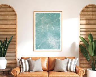 Wave Decor Print, Sunlit Turquoise Water, Oversized Coastal Stairwell Wall Art