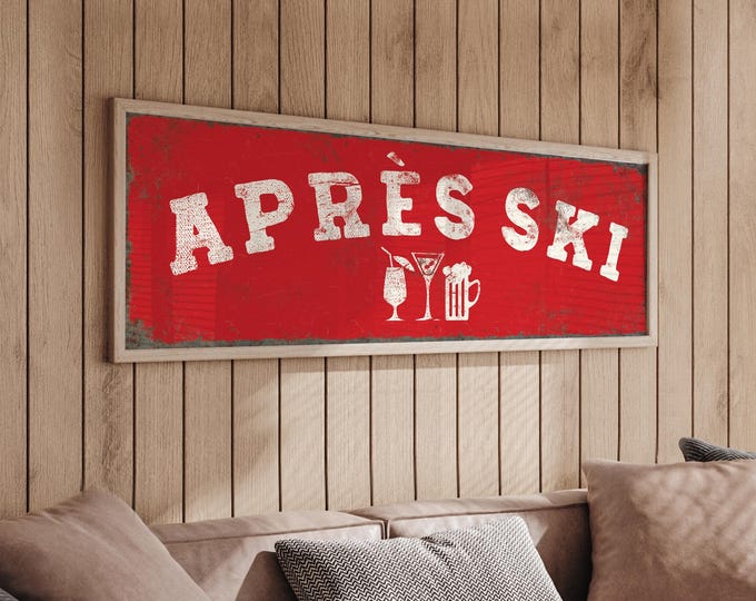 Apres Ski Wall Art: Rustic Red Cabin and Bar Decor (Gallery Wrapped)