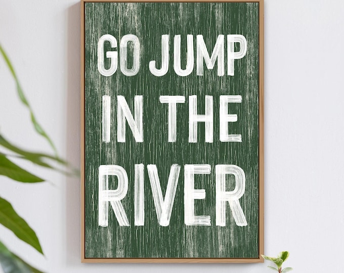 River Wall Art Sign - Vintage Look, Vine Green Coastal Decor