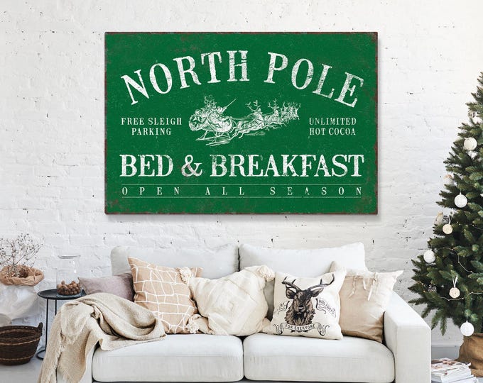 Reindeer Wall Art, Bed and Breakfast Sign with Free Sleigh Parking in Cream White