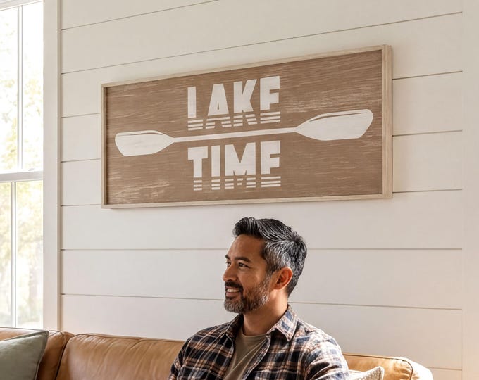 Boat Days, Lake Time Sign, White and Tan Canoe Oar Wall Art, Cabin Gift