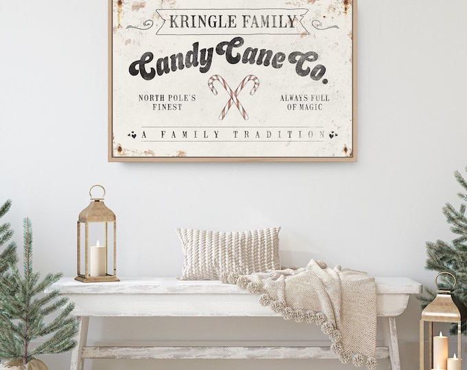 Candy Cane Company Sign: Rustic White Holiday Wall Decor (Multiple Sizes)