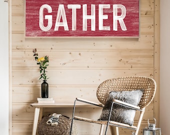 GATHER Sign in Dark Red, thanksgiving home decor, thanksgiving wall print, gather sign farmhouse, gather sign for dining room, harvest decor