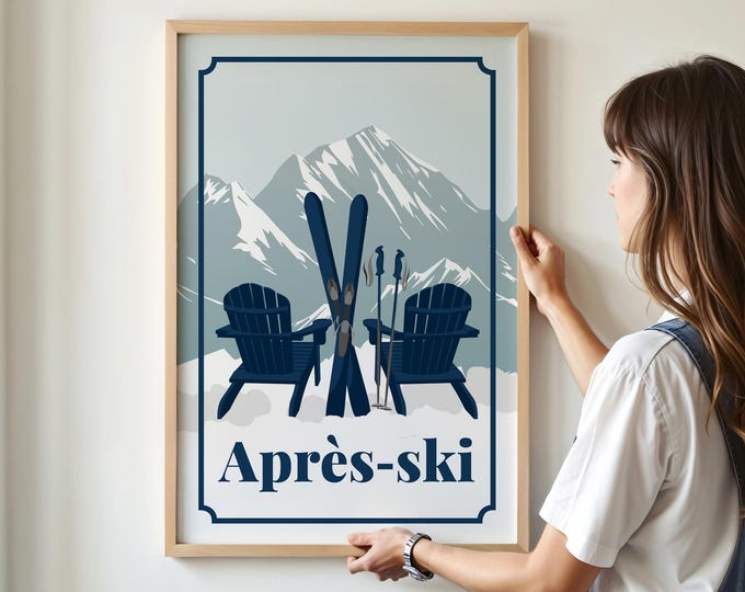 Apres Ski Adirondack Chairs Wall Art, Après-ski Navy Print, Cabin Ski Gift