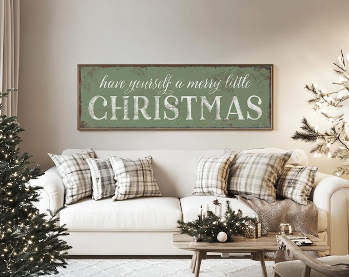 Merry Little Christmas Wall Art: Rustic Green Sign (Multiple Sizes)