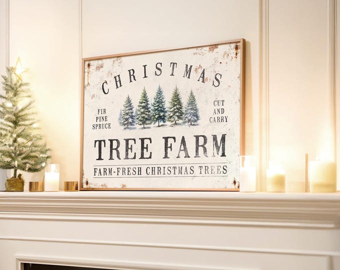 Rustic Christmas Tree Farm Sign - Vintage Holiday Wall Art