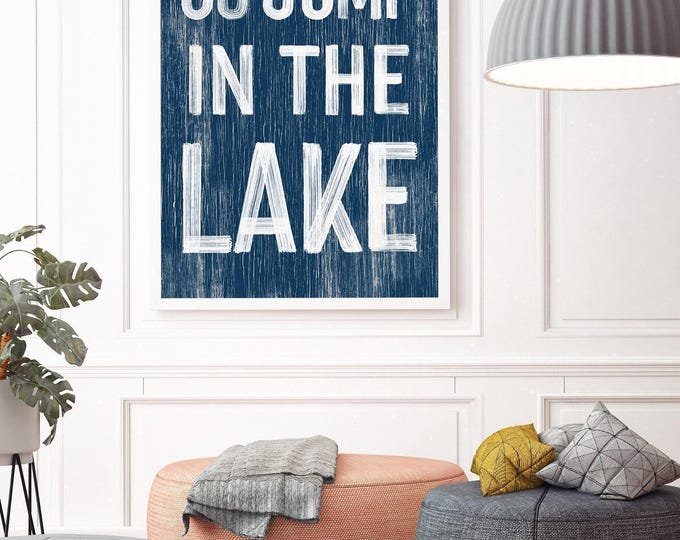 Lake House Wall Art Print, Nautical Navy Decor, Modern Farmhouse Lake Art