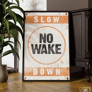Retro No Wake Sign – Vintage Nautical Wall Art