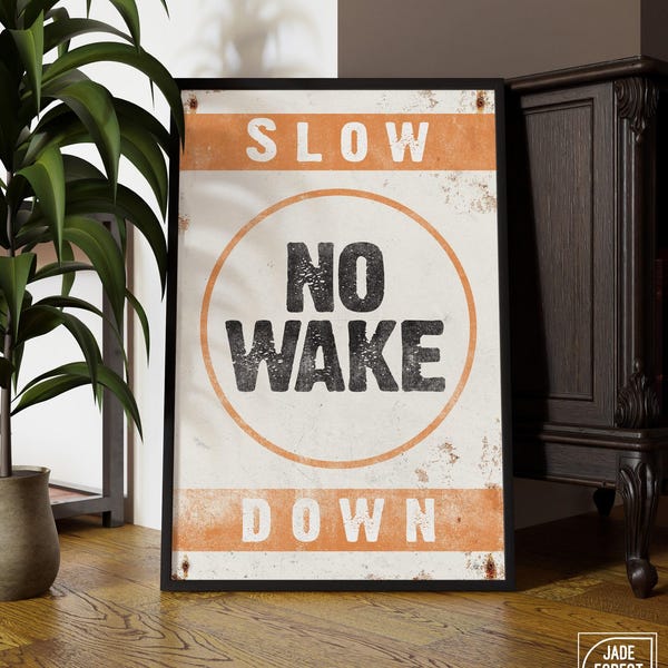 Retro No Wake Sign – Vintage Nautical Wall Art