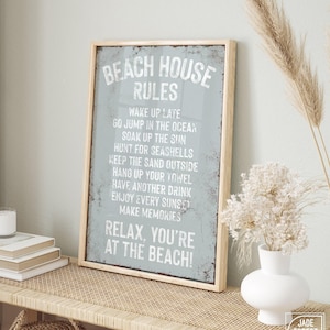 Cartello costiero blu fumo, Regole della casa sulla spiaggia, Decorazione murale effetto invecchiato, Decorazione per l'ingresso