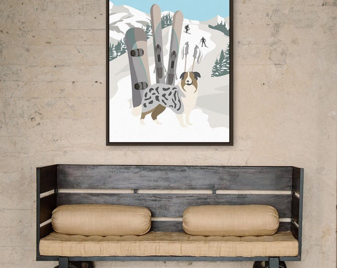 Snowboard Gift, Good Dog Ski and Snowboard Co Australian Shepherd Poster, Vintage Cabin Art