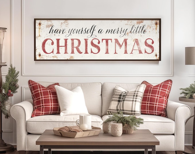 Long Horizontal "Have Yourself a Merry Little Christmas" Sign, Antique Rusted Screws, Seasonal Wall Art, CHRISTMAS HOME DECOR, Xmas Wall Art
