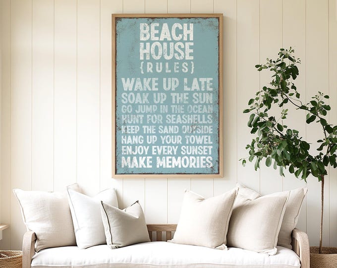 Beach House Rules Wake Up Late Soak Up The Sun, Coastal Bedroom Gift