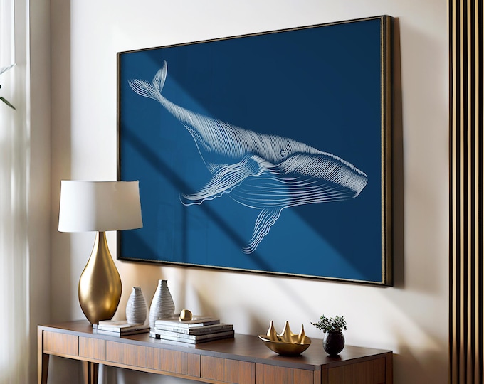 Whale Wall Art: Nautical Coastal Theme (Multiple Sizes & Frames)