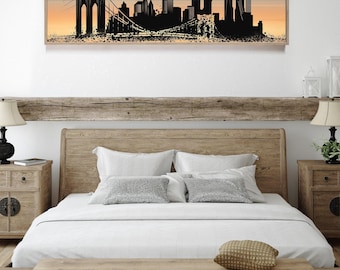 New York City Canvas Print: Urban Skyline - Black Wood Frame