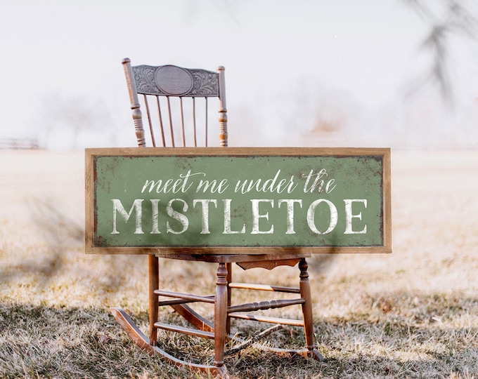 Meet Me Art, Under the Mistletoe in Vintage Cream Lettering on Seagrass Green