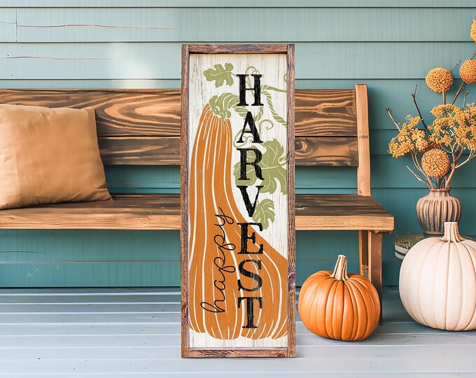 Modern Farmhouse, Fall Vibes, Seasonal Decor, Rustic Autumn Wall Sign, Extra Large Porch Leaner, Cozy Decoration for Porch, Happy Harvest 12