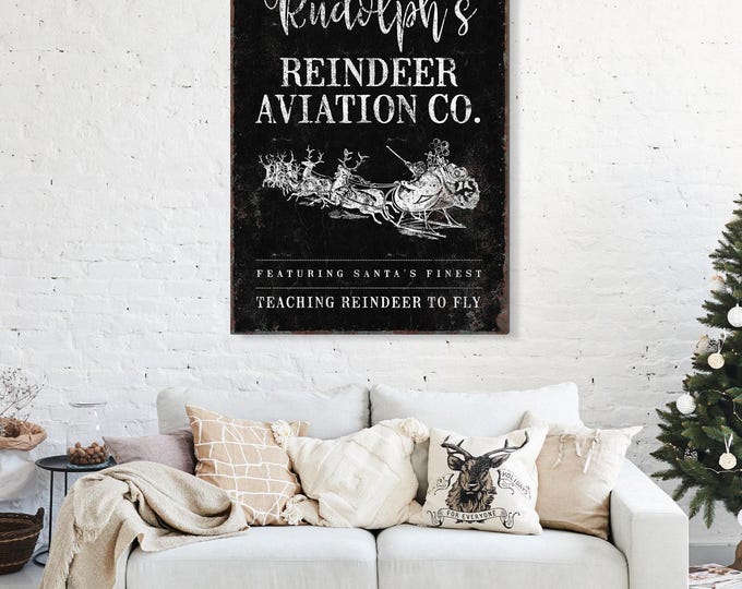 Rudolph Reindeer Wall Sign, Vintage Farmhouse Style (Black & White)