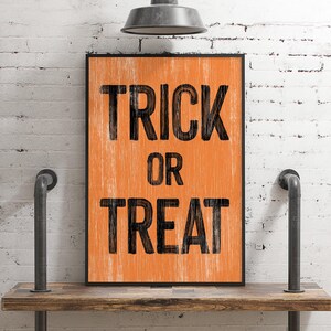 Cartello "Dolcetto o scherzetto" in nero su arancione, decorazioni per fattoria di Halloween, decorazioni murali di Halloween, decorazioni per portico di Halloween, decorazioni murali stagionali, decorazioni autunnali